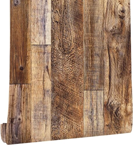 Yun-aeon Brown Wood Peel and Stick Wallpaper 17.3" X 80"Coffee Brown PVC Self Adhesive Wood Wall Peel and Stick Paper for Wall Covering Furniture Countertop Kitchen Christmas DIY - Image 1