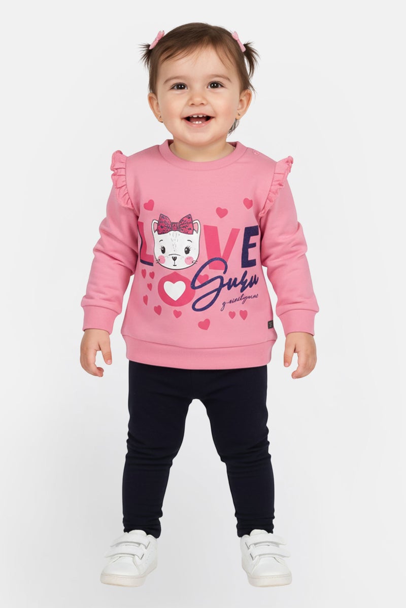 guru G99 By Guru Toddlers Girl 2 Pieces Graphic Print Sweatshirt With Bottom Set, Multicolor - Image 1