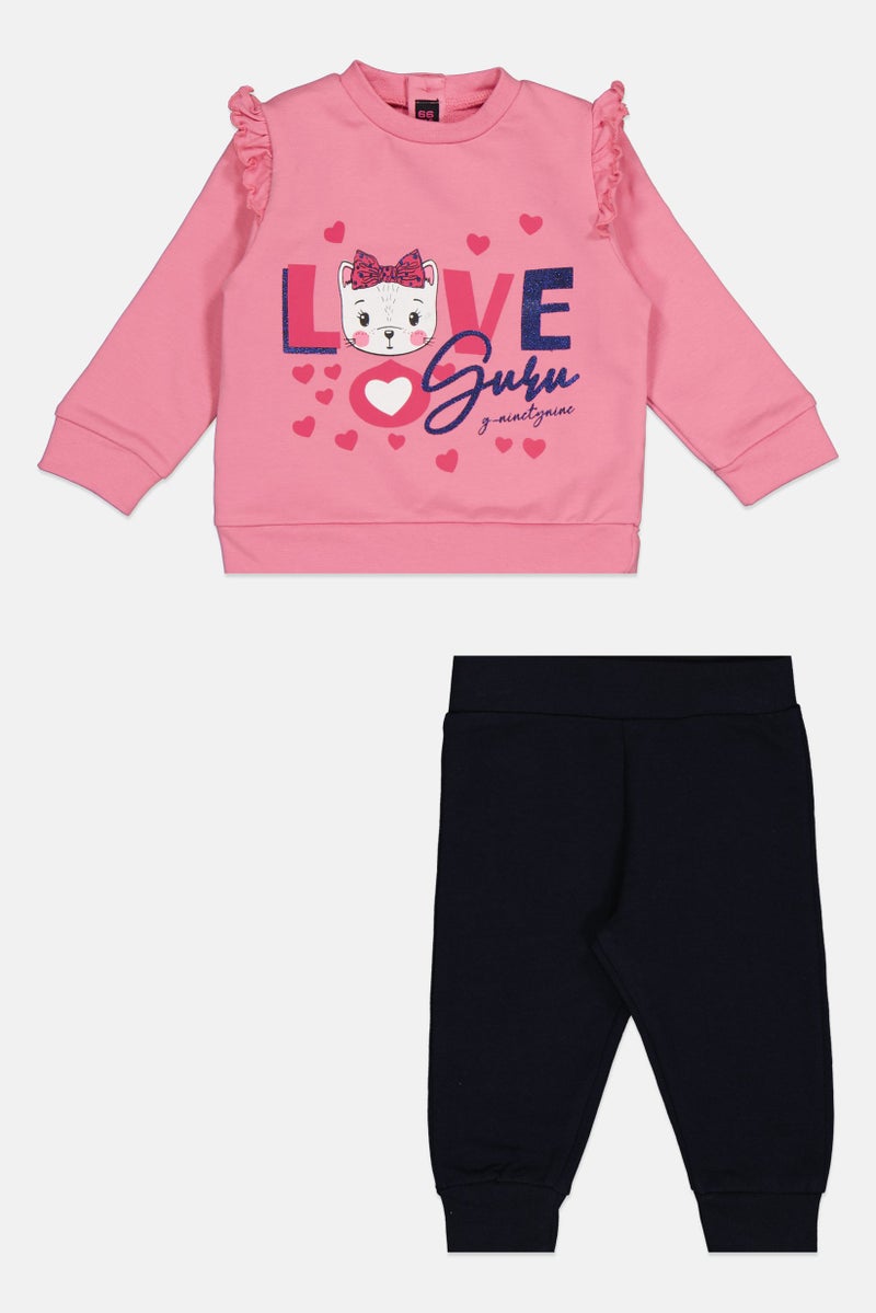 guru G99 By Guru Toddlers Girl 2 Pieces Graphic Print Sweatshirt With Bottom Set, Multicolor - Image 2