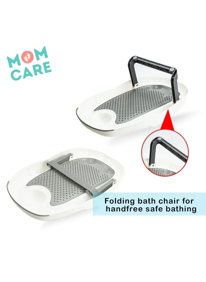 MOM CARES حوض استحمام للأطفال الرضع قابل للطي مع مسند مريح ومضاد للانزلاق، كرسي استحمام حديث بدعم سيليكون آمن، مصمم للمواليد حتى عمر الجلوس، مقاعد شبكية ناعمة وسريعة التجفيف، تصميم موفر للمساحة مع أرجل قابلة للطي، مناسب للبانيو العادي أو السفر، مواد بلاستيكية آمنة وخالية من BPA - Image 3