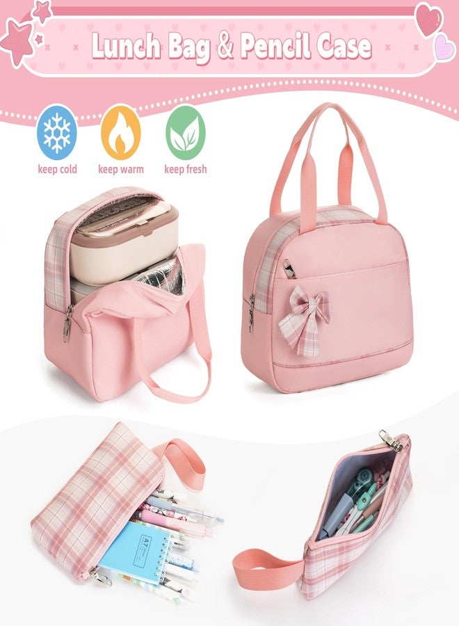 KIDNUO Backpack for Girls 15.6 Inch Laptop School Bag Kids Elementary 3pcs Backpacks Lunch box Pencil Case Set Bookbags, Pink, Large, Laptop Backpack - Image 5