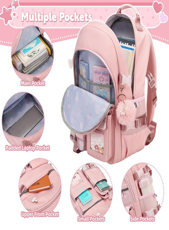KIDNUO Backpack for Girls 15.6 Inch Laptop School Bag Kids Elementary 3pcs Backpacks Lunch box Pencil Case Set Bookbags, Pink, Large, Laptop Backpack - Image 3