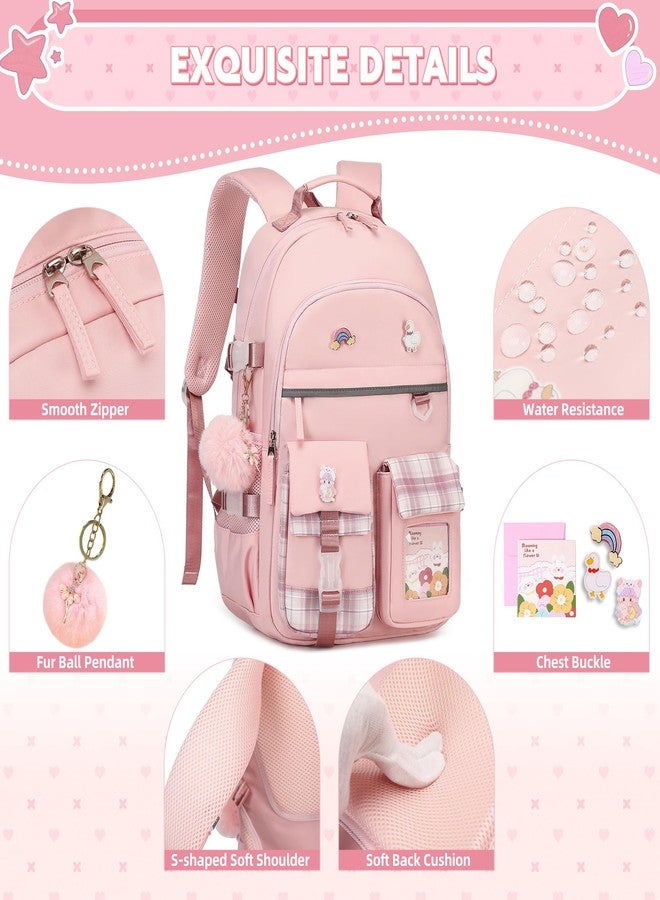 KIDNUO Backpack for Girls 15.6 Inch Laptop School Bag Kids Elementary 3pcs Backpacks Lunch box Pencil Case Set Bookbags, Pink, Large, Laptop Backpack - Image 4