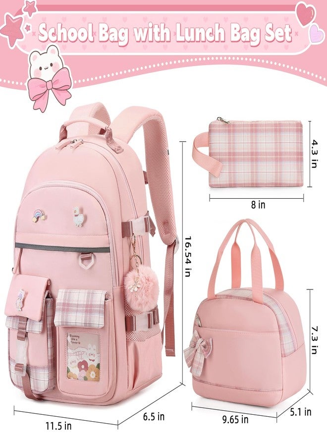 KIDNUO Backpack for Girls 15.6 Inch Laptop School Bag Kids Elementary 3pcs Backpacks Lunch box Pencil Case Set Bookbags, Pink, Large, Laptop Backpack - Image 2