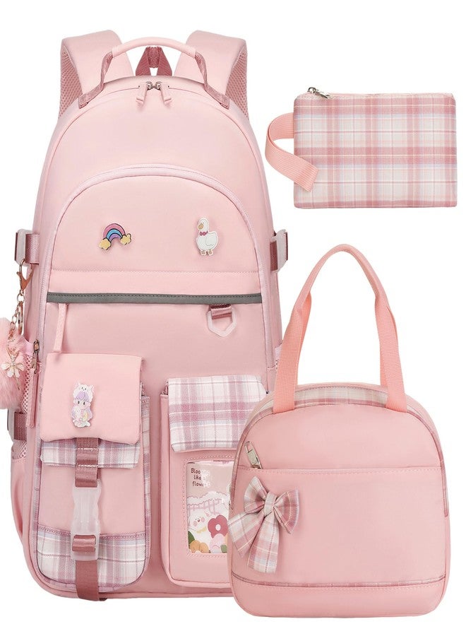 KIDNUO Backpack for Girls 15.6 Inch Laptop School Bag Kids Elementary 3pcs Backpacks Lunch box Pencil Case Set Bookbags, Pink, Large, Laptop Backpack - Image 1