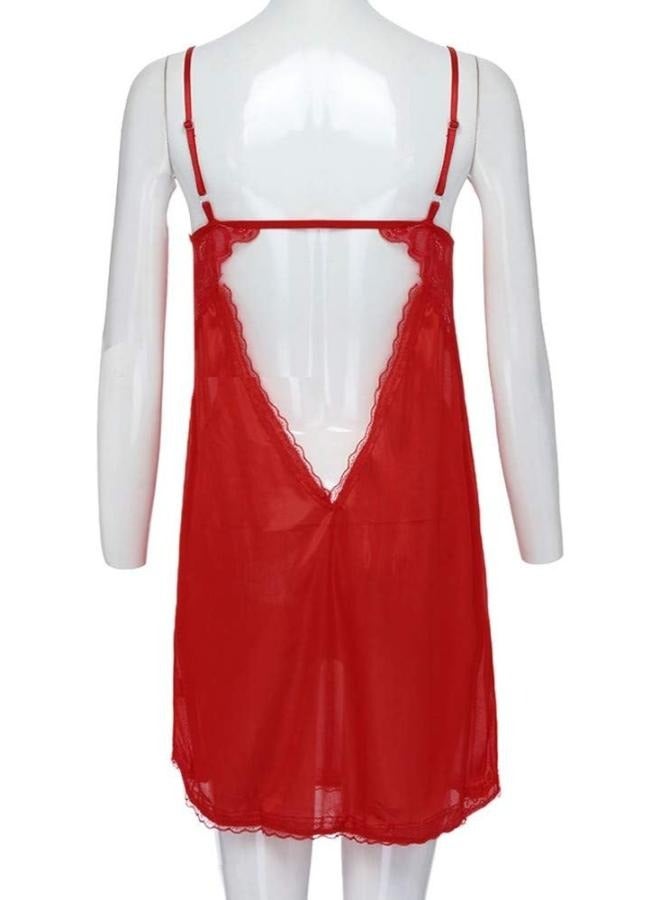 Lingerie Night Dress Sleepwear Underwear Strap Dress V Neck Lace Decor with Thong NO: 9345 - Image 2
