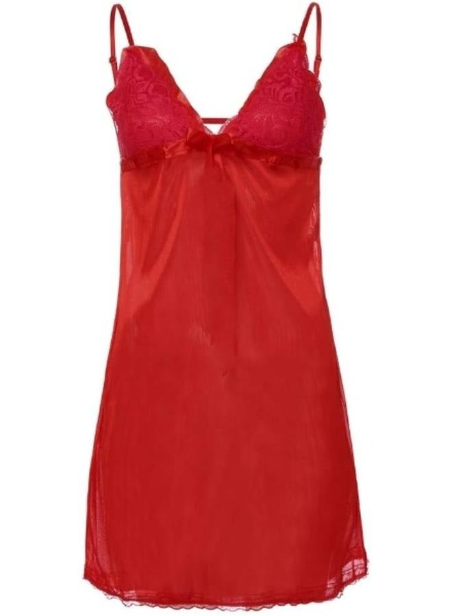 Lingerie Night Dress Sleepwear Underwear Strap Dress V Neck Lace Decor with Thong NO: 9345 - Image 3
