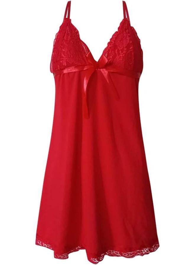 Lingerie Night Dress Sleepwear Underwear Strap Dress V Neck Lace Decor with Thong NO: 9345 - Image 1