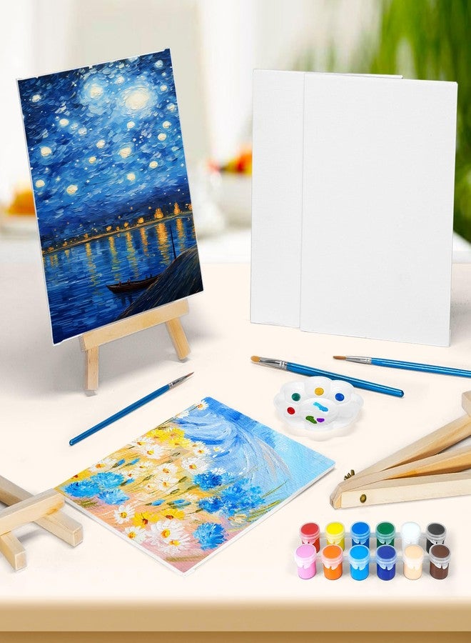 عبوتان من لوحات الرسم القماشية مقاس 8 × 10 بوصات، قماش فني للرسم مع 4 فرش وعلبتي ألوان و4 ألوان أكريليك، قماش رسم صغير مع حامل، مجموعات رسم لحفلات الكبار - Image 4