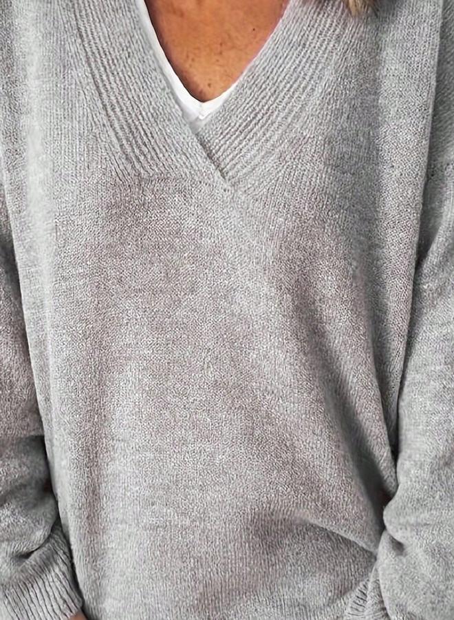 Take Two Plus Size Solid V Neck Knit Sweater - Image 2