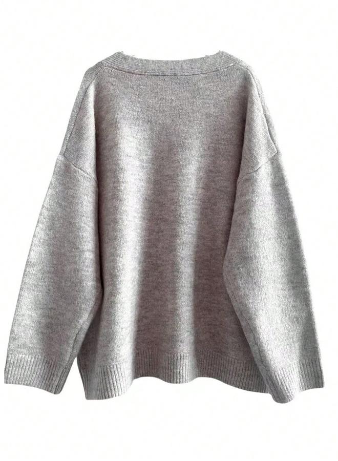 Take Two Plus Size Solid V Neck Knit Sweater - Image 3