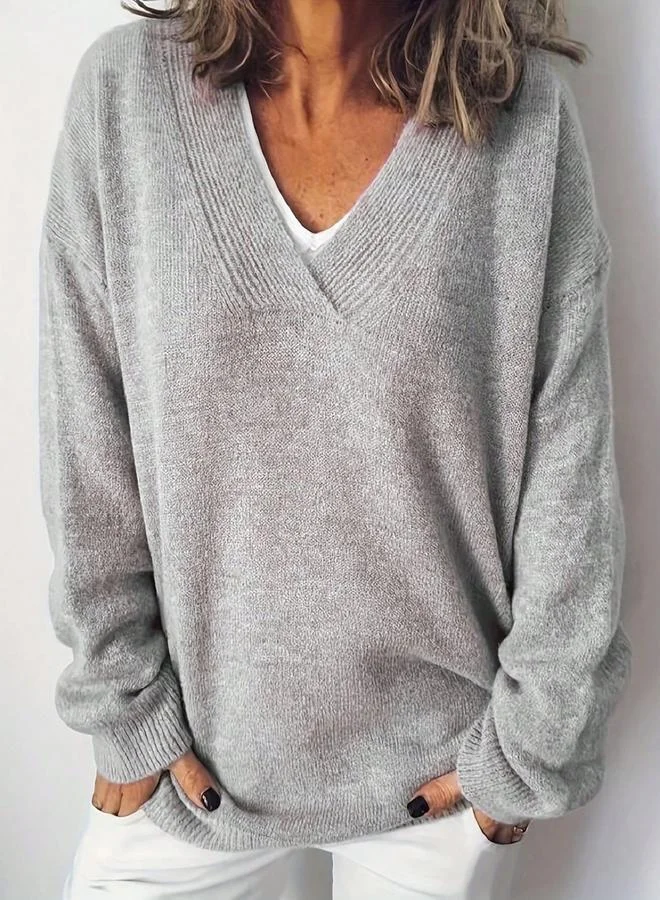Take Two Take Two Plus Size Solid V Neck Knit Sweater