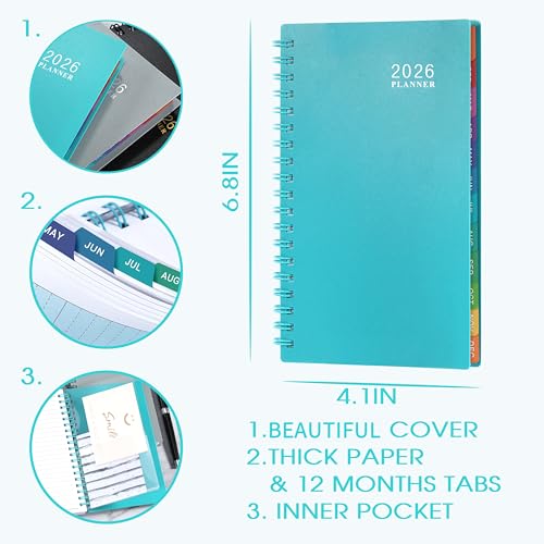 Lemome 2026 Pocket Calendar/Planner - Weekly & Monthly Pocket Planner for Purse, Jan. 2026 - Dec. 2026, 6.8" x 4.1", Strong Twin - Wire Binding, Plastic Cover - Image 2