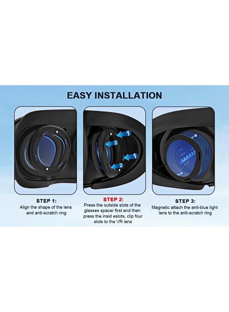 Lens Protector Kit for VR Meta Quest 3 – Magnetic Glasses Spacer, Anti-Fog Wipes, Lens Protective Cover, Blue Light Blocking Glasses, VR Accessories for Oculus Quest 3 (Not for Quest 3S), Gifts for Kids, Christmas Gift - Image 4