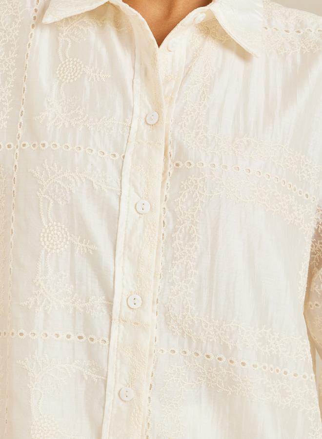Styli Women Off White Floral Embroidered Shirt - Image 4