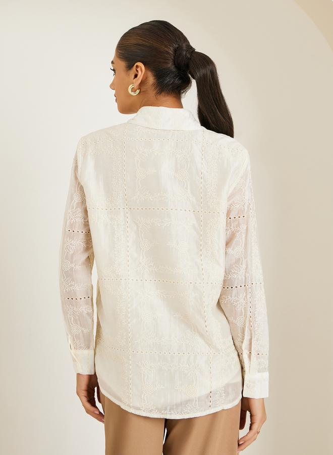 Styli Women Off White Floral Embroidered Shirt - Image 5