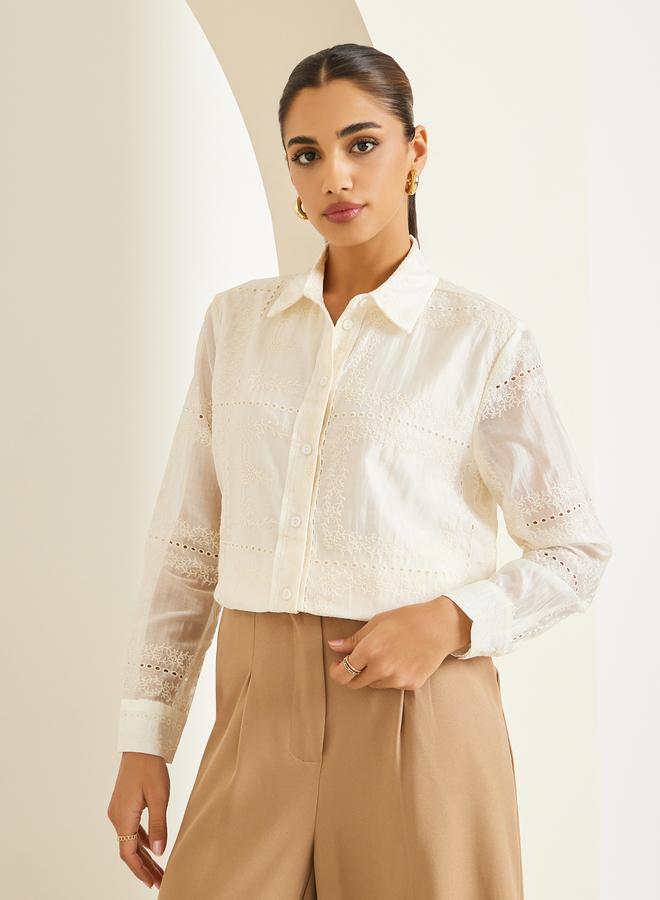Styli Women Off White Floral Embroidered Shirt - Image 3