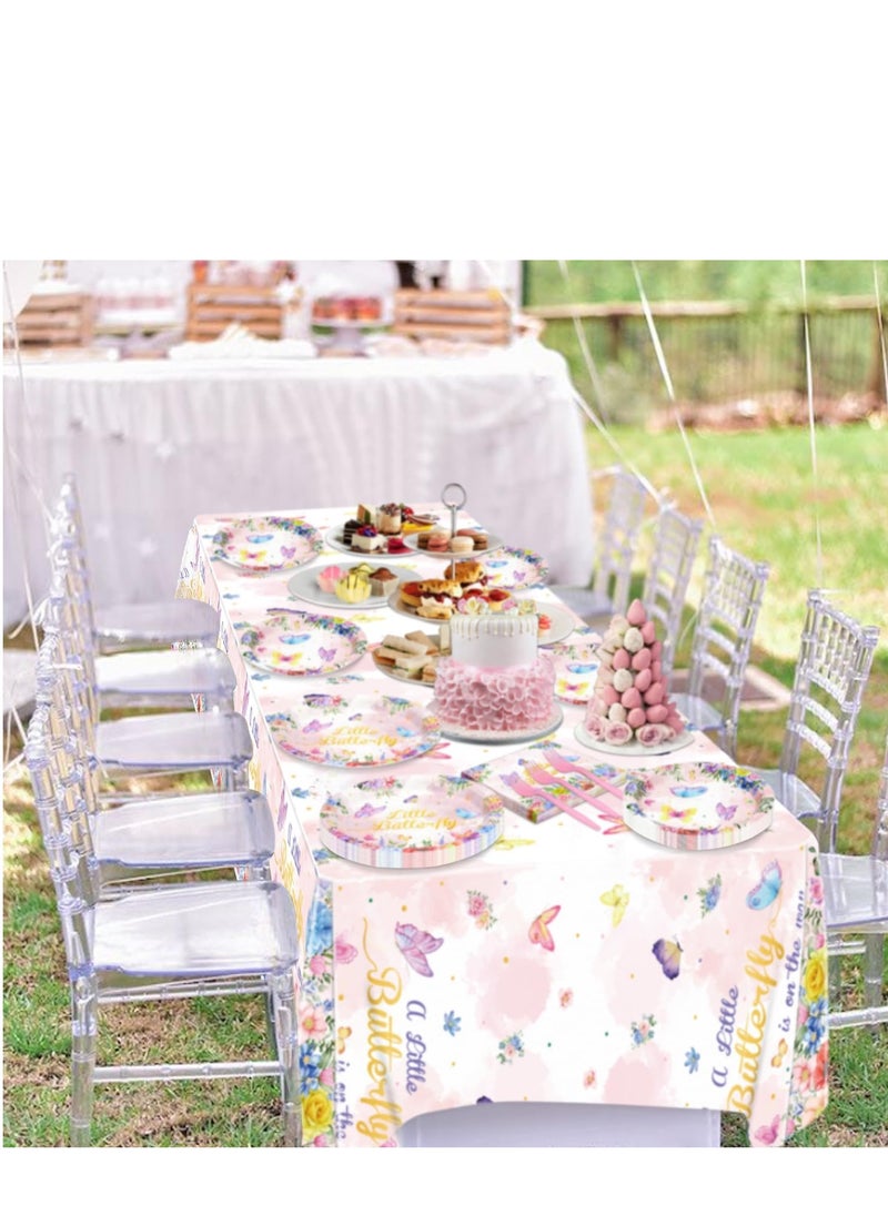 Generic - 120 Pcs Butterfly Baby Shower Party Plates Napkins Supplies for 24 Guests, Disposable Paper Tableware Pink Floral Princess Girl Dinnerware for Baby Shower - Image 1
