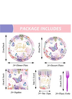Generic 120 Pcs Butterfly Baby Shower Party Plates Napkins Supplies for 24 Guests, Disposable Paper Tableware Pink Floral Princess Girl Dinnerware for Baby Shower  - Image 2
