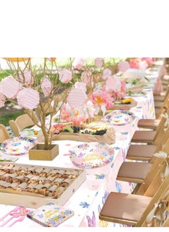 Generic 120 Pcs Butterfly Baby Shower Party Plates Napkins Supplies for 24 Guests, Disposable Paper Tableware Pink Floral Princess Girl Dinnerware for Baby Shower  - Image 3