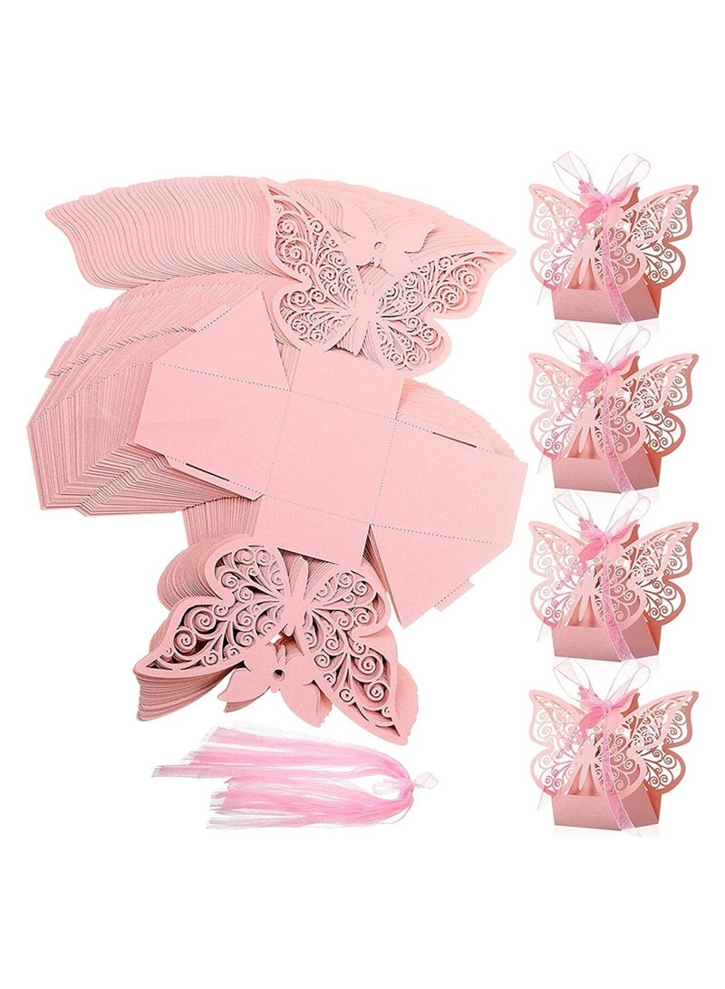 Captaintech 50 Pcs Candy Boxes,  Laser Cut Favor Boxes with Ribbons, lovely Chocolate Box for Wedding Girl Bridal, Birthday Party Baby Shower, Favors Decoration Supplies (Pink) - Image 1