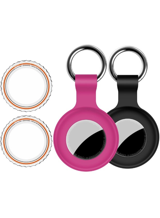 Fanski 2Pack,Compatible with Airtag Holder Case with Keychain IPX8 Waterproof,Shockproof GPS Tag Tracker Cover [Anti-Scratch] [PC+Silicone] for Item Finders Case for Pets,Kids,Luggages-Black/Rosered - Image 1