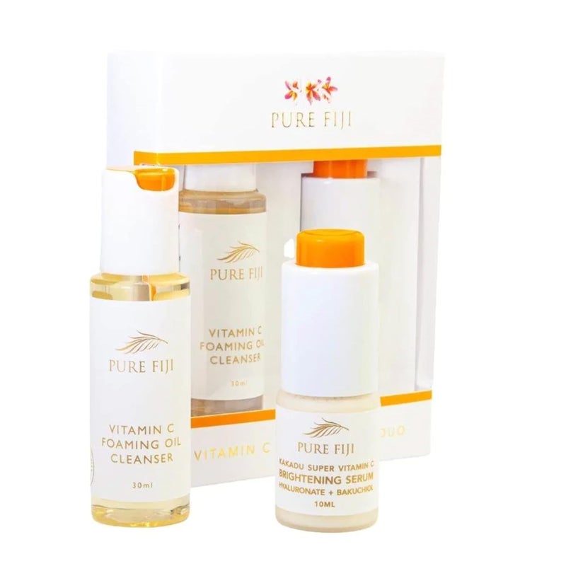 Pure Fiji Vitamin C Brightening Duo Kit Foaming Oil and Brightening Vitamin C Face Serum Anti Aging AntiWrinkle Facial Serum Gentle Foaming Oil Antioxidant Serum for All Skin Types - Image 1