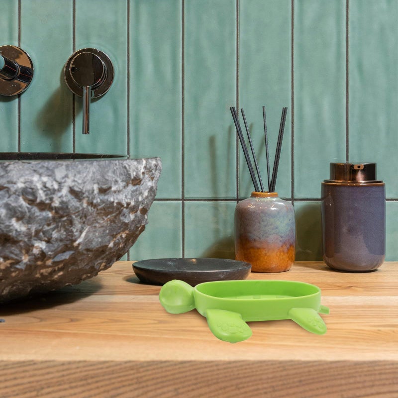 Adorable Turtle Soap Dish With Lid For Bathroom Countertops Sponge Storage Gray - Image 5