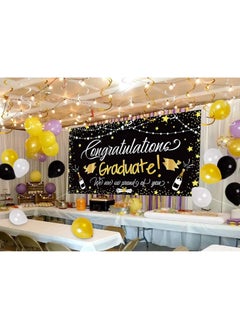 Graduation party poster and decorations, including balloons, a large background banner congratulating graduation, and circular confetti decorations, 25 pieces, black color from (Up to Date Egypt)