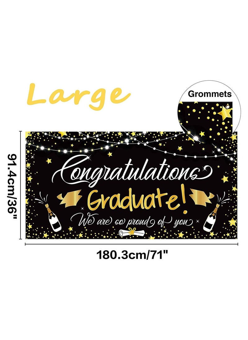 Generic - Graduation party poster and decorations, including balloons, a large background banner congratulating graduation, and circular confetti decorations, 25 pieces, black color from (Up to Date Egypt) - Image 1
