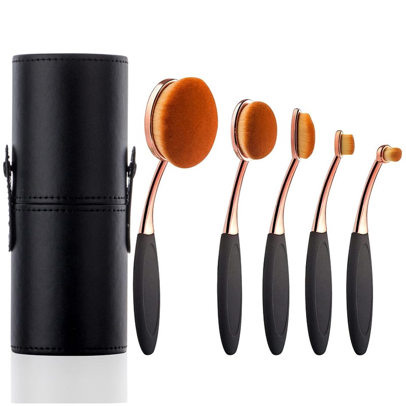 Yoseng Oval Foundation Brush 5 Pcs Toothbrush Makeup brushes Fast Flawless Application Liquid Cream Powder Foundation With Makeup Brush Case - Image 1