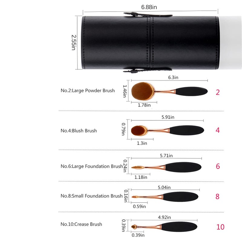 Yoseng Oval Foundation Brush 5 Pcs Toothbrush Makeup brushes Fast Flawless Application Liquid Cream Powder Foundation With Makeup Brush Case - Image 2