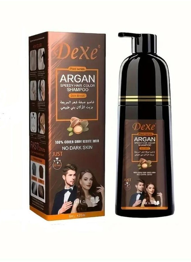 Dexe Argan Speedy Hair Color Shampoo Dark Brown 420 ML  - Image 1