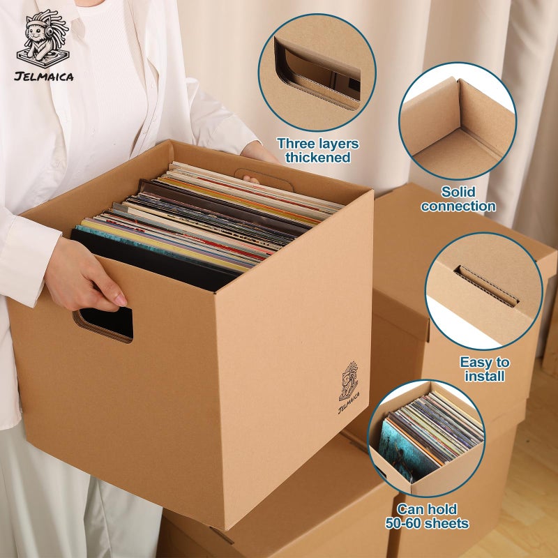 Jelmaica 12" Vinyl Record Storage and Moving Box - Sturdy Cardboard with Removable Lid - Holds up to 60 Records or Laser Discs - Set of 8 Boxes (8) (8)â€ - Image 3