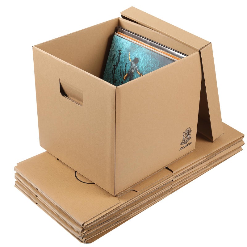 Jelmaica 12" Vinyl Record Storage and Moving Box - Sturdy Cardboard with Removable Lid - Holds up to 60 Records or Laser Discs - Set of 8 Boxes (8) (8)â€ - Image 1