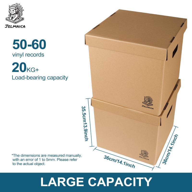 Jelmaica 12" Vinyl Record Storage and Moving Box - Sturdy Cardboard with Removable Lid - Holds up to 60 Records or Laser Discs - Set of 8 Boxes (8) (8)â€ - Image 2