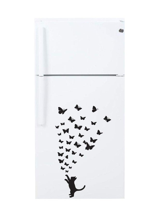 DecorVilla Decor Villa Cat with Butterfly Fridge Sticker & Wall Sticker (PVC Vinyl,Size- 55 cm x 30 cm) - Image 1
