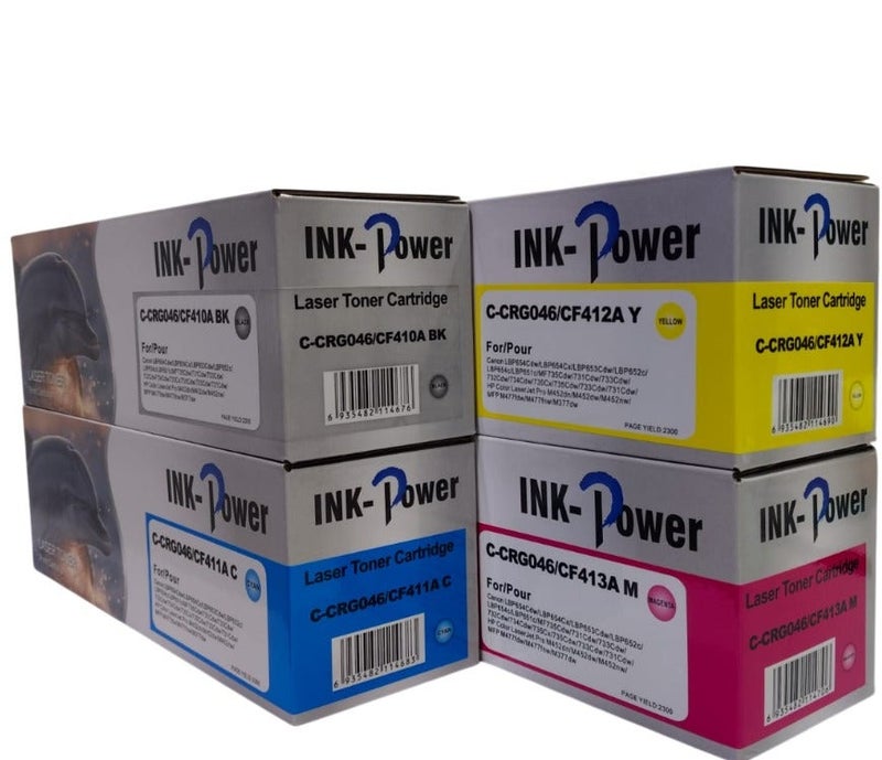 اينك باور خرطوشة حبر ملونة متوافقة مع طابعات HP 410A و CANON 046 Color LaserJet Pro M477fdw و M377dw و M452dw و M452 - Image 2