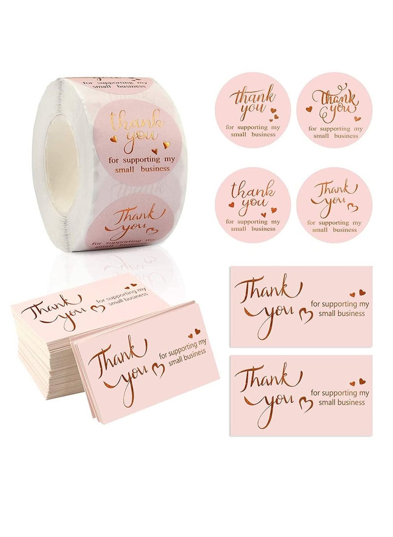 Excefore 600Pcs Thank You Cards and Stickers Set, Gold Foil 1.5 Inch Thank You for Supporting My Small Business Stickers 9x5CM  - Image 1