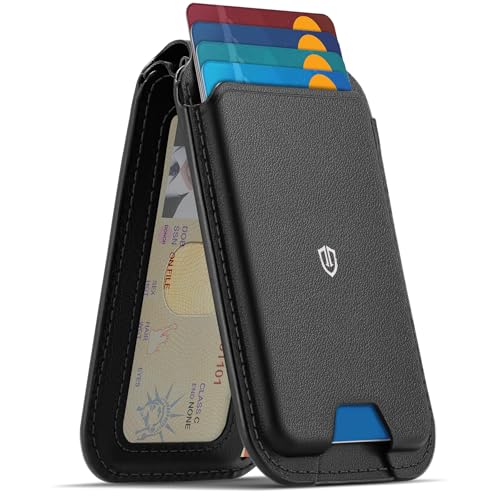 SHIELDON Genuine Leather Strong Magnetic Wallet for MagSafe, Phone Wallet Stand for Men Women, 6 Card Holders, Angle Adjustment, RFID Blocking, Compatible with iPhone 17/16/15/14/13/12 Series - Black - Image 1