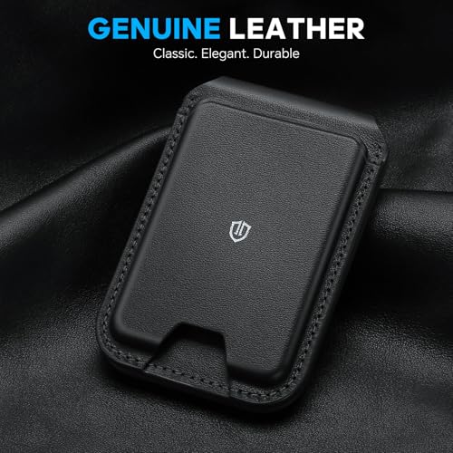 SHIELDON Genuine Leather Strong Magnetic Wallet for MagSafe, Phone Wallet Stand for Men Women, 6 Card Holders, Angle Adjustment, RFID Blocking, Compatible with iPhone 17/16/15/14/13/12 Series - Black - Image 2