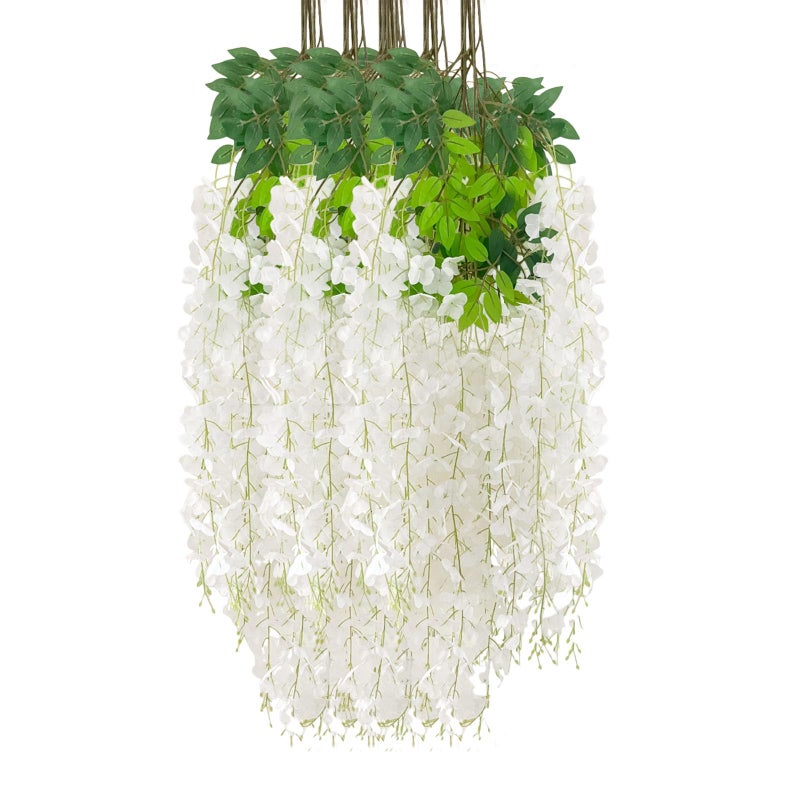 Luerbi 12 Pack White Flower Vines  White Wisteria Hanging Flowers  Fake White Wisteria  3.77 Feet White Artificial Wisteria Flowers  White Hanging Wisteria Flowers Garland  Yard White Flower Vines Decor - Image 1