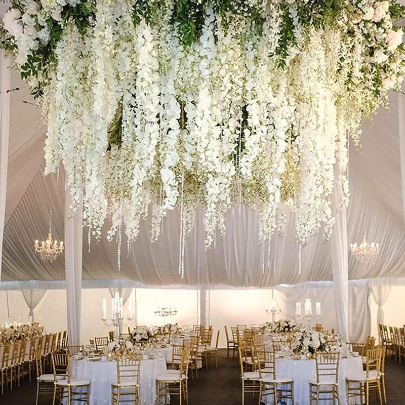 Luerbi 12 Pack White Flower Vines  White Wisteria Hanging Flowers  Fake White Wisteria  3.77 Feet White Artificial Wisteria Flowers  White Hanging Wisteria Flowers Garland  Yard White Flower Vines Decor - Image 4