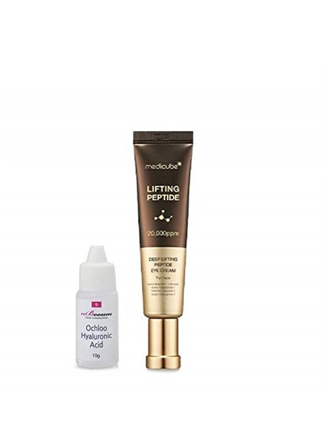 Medicube : Deep Lifting Peptide Eye Cream for face 30ml + Ochloo Hyaluronic Acid 10ml : Including 4 kinds of Peptide 20,000 ppm, Hyaluronic Acid+ Collagen