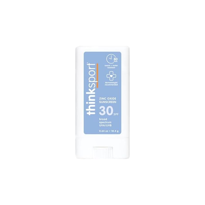 Thinksport SPF 30 Sport Sunscreen Stick with Zinc Oxide, 0.64 oz – Safe, Natural, Water Resistant Sunscreen Stick – Mineral UVA/UVB Sun Protection – Reef Safe Sunscreen