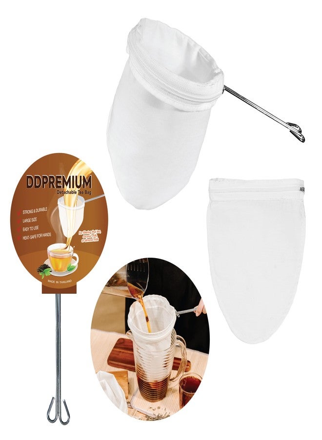 DDPREMIUM Tea Filter Detachable Zippers Stainless Steel Strainer, Traditional Stainless Steel Reusable Mesh Filter for Thai Tea Filter, Coffee & Loose Leaf Drinks, Thai Tea Strainer Sock 5.5" - Image 1