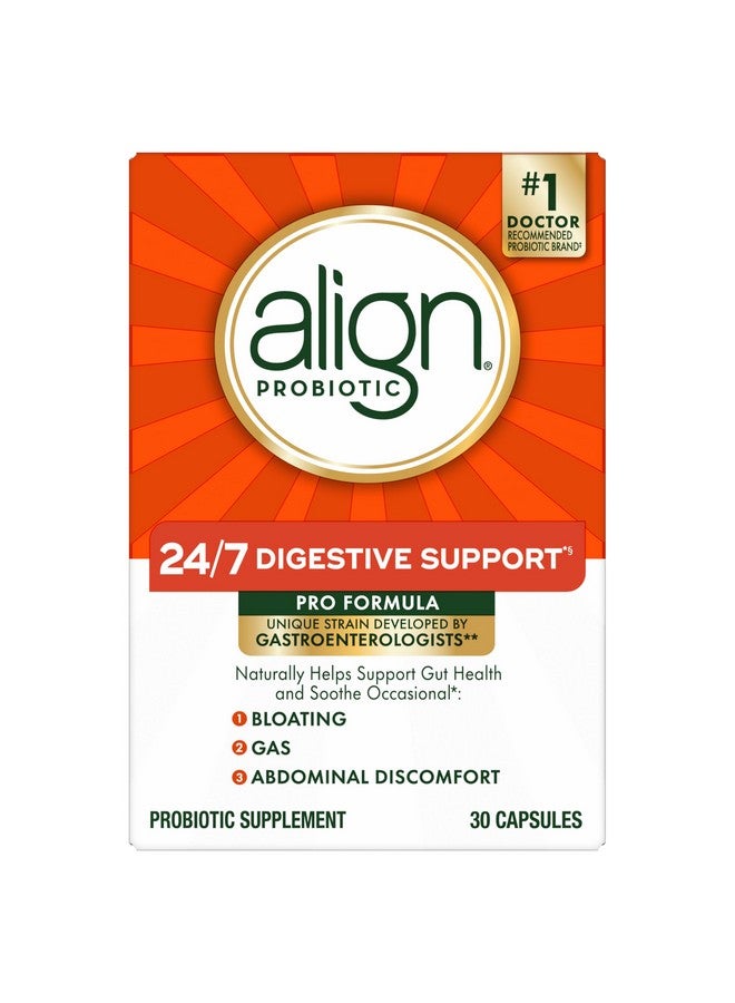 Align Probiotic, Pro Formula, Probiotics for Women and Men, Daily Probiotic Supplement, Helps Soothe Occasional Bloating & Gas*, #1 Doctor Recommended Brand‡, 30 Capsules (Packaging May Vary) - Image 1