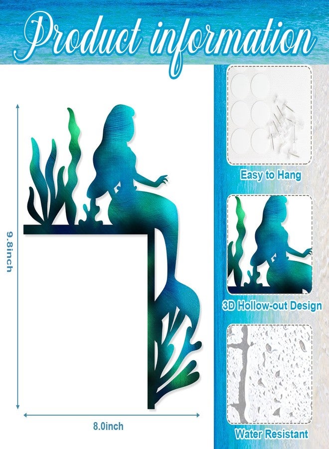 Pigort Ocean Door Frame Decoration– Metal Mermaid, Dolphin, Starfish Wall Art – Beach Themed Corner Signs for Door, Window, Bathroom, Home, Office Indoor & Outdoor (Mermaid) - Image 2