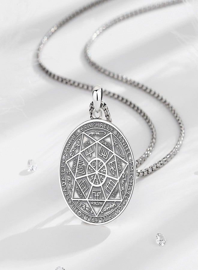 EUDORA S925 Sterling Silver Sacred Sigil Seal of the Seven Archangels 7 Archangels Necklace for Women Men, Runes Pendant Medallion Spiritual Protection Amulet Jewelry Gift for Father Mother,22+2inch, - Image 2