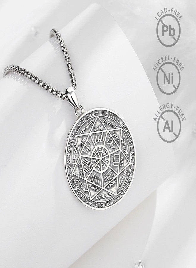 EUDORA S925 Sterling Silver Sacred Sigil Seal of the Seven Archangels 7 Archangels Necklace for Women Men, Runes Pendant Medallion Spiritual Protection Amulet Jewelry Gift for Father Mother,22+2inch, - Image 3